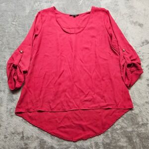 Evenuel Burgundy Red Roll Tab Sleeve High Low Blouse Womens Large Boho